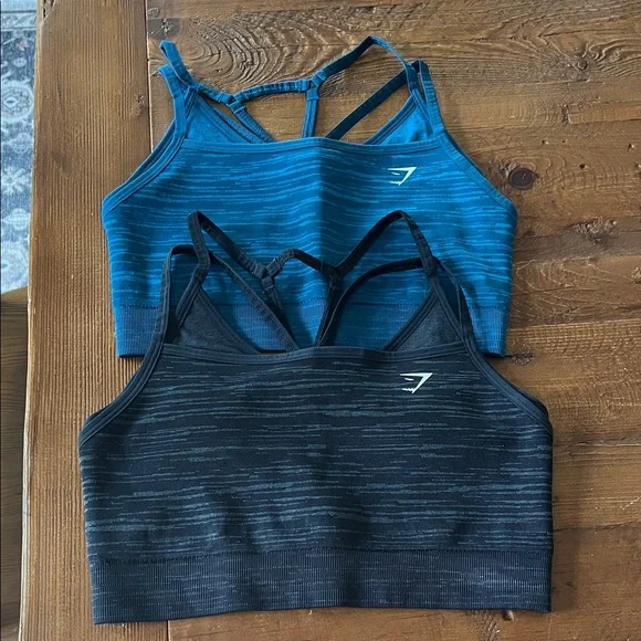 2 Gymshark Adapt Marl Seamless Sports Bra - Black and Teal. Medium. NWOT - Picture 1 of 4